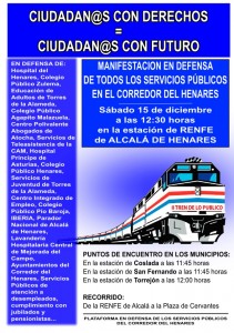 15 de diciembre, 12:30 horas, Manifestacion en defensa de los Servicios Públicos del Corredor del Henares